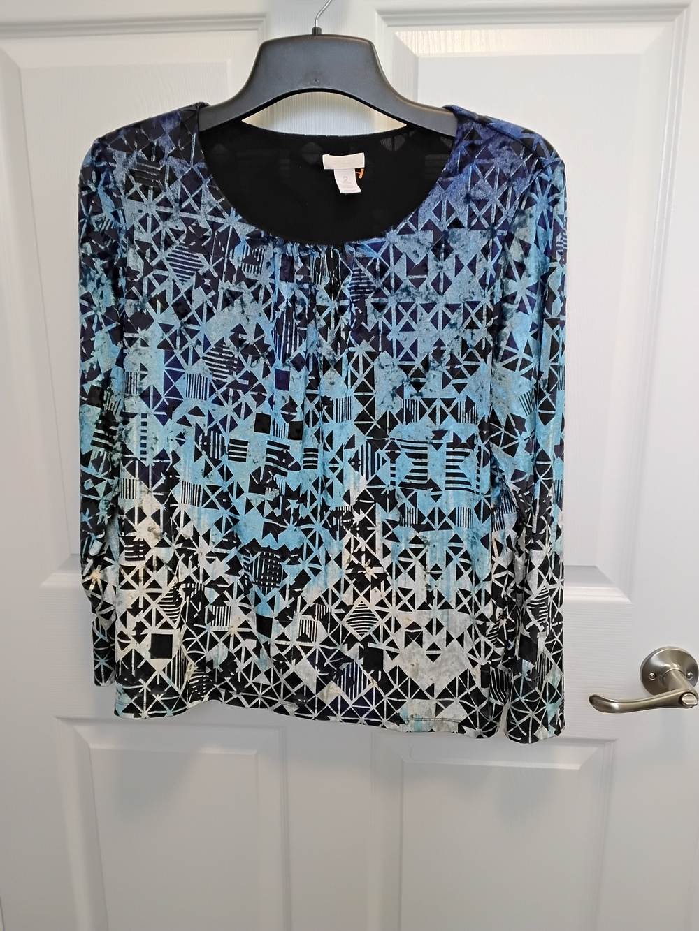 Chico's Abstract Geometric Burnout Ombre Velvet Top Size 2 = 12-14 M